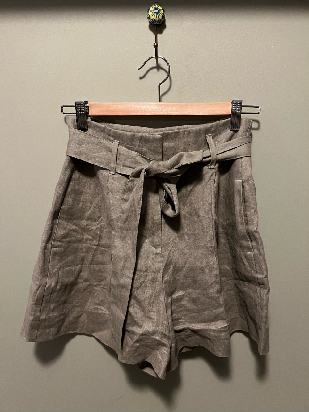 Zara High-Waist Tie-Belt Shorts — Taupe